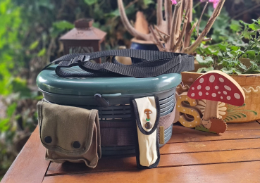 Pilzkorb , Pilz Set "Waldfrucht", Pilz-Umhängekorb mit Zubehör, 6 Teilig