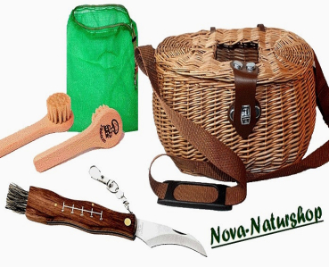 Pilz-Set Nova "Waldgeist", 5-teilig, Weidenkorb mit Pilznetz, Pilzmesser, Koppelgürtel