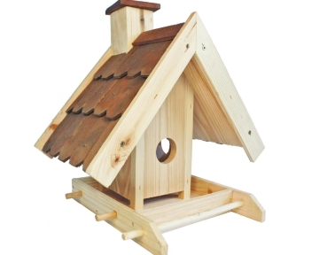 Preview: Vogelfutterhaus mit Futtersilo, Holzschindeln , Vogelhaus zum Stellen , Anflugstangen