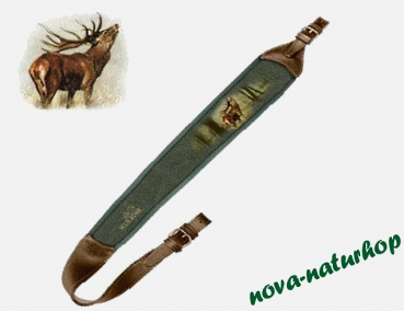 Gewehrriemen Leder/Neopren, verschiedene Wildmotive