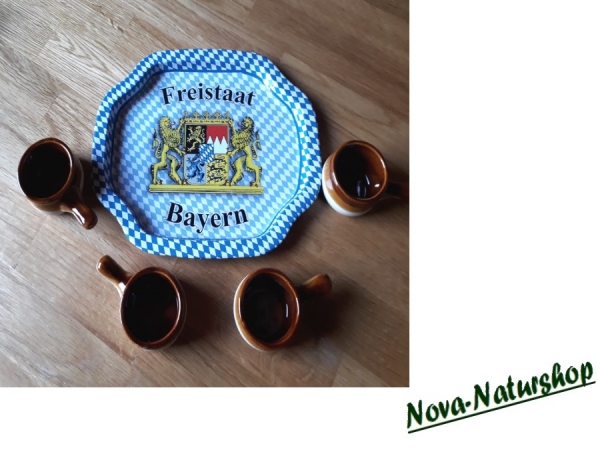 Tablett „Freistaat Bayern“ mit 4 Keramik-Pfännchen