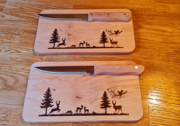 Schneidebrett mit Waldtier Motiv, Schneidebrett mit Messer , Frühstücksbrett , 2 Stück