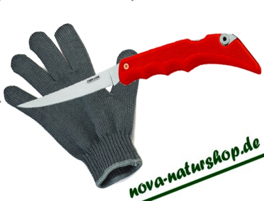 Filetiermesser klappbar mit Filetierhandschuh, Sicherheits-Handschuh