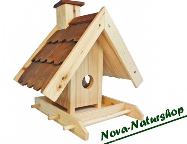 Vogelfutterhaus mit Futtersilo, Holzschindeln , Vogelhaus zum Stellen , Anflugstangen